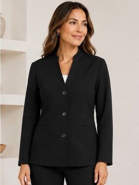Talbots Black Triacetate Blend Stand Collar Three-Button Career Blazer 8P